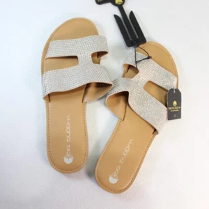 Big Buddha Women's Sandals SIze 9 Silver Embellished FLat Easy On/Off - Picture 1 of 4
