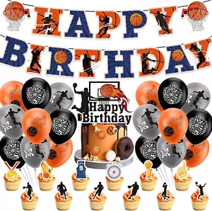 33 Piece Basketball Party Supplies Happy Birthday Banner, Balloons, Cake Toppers - Picture 1 of 7