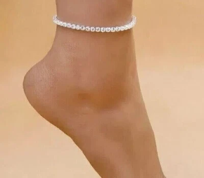 Женская теннисная лодыжка круглой огранки с лабораторными бриллиантами покрытие белым золотом 14 карат 6 карат - Изображение 1 из 4