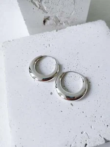 Halbmond Creolen aus 925 Silber, Chunky Sterling Silber Creolen 30 mm, Minimali - Bild 1 von 7