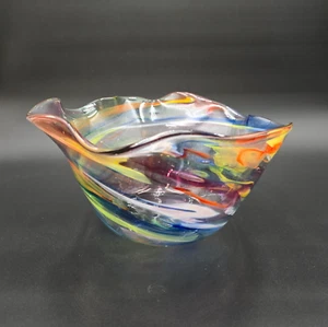 Peter Zelle Glass Hand Blown Art Glass Bowl Freeform Handkerchief Signed 12" - Picture 1 of 16