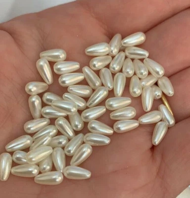 100 Wedding Off White Pearl Teardrop Beads 8x4 mm Dressmaking Sewing Craft  P16 - Image 1 of 2