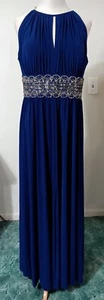R&M RICHARDS 12 Evening Gown Cobalt Blue Formal Dress Beaded Ballroom Skirt - Picture 1 of 5