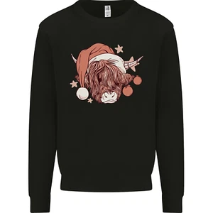 Funny Christmas Highland Cow Santa Hat Kids Sweatshirt Jumper - Picture 1 of 92