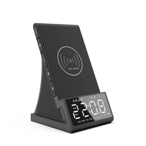 Smart Wireless Charging Alarm Clock Bluetooth Speaker Desktop USB Mini Clock - Picture 1 of 10