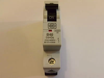 MK Sentry B40 SINGLE POLE CIRCUIT BREAKER 240V 5940s BS EN 60898
