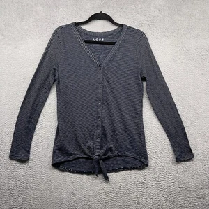Camicetta donna LOFT blu a righe maglia manica lunga con bottoni scollo a V nodo taglia M - Foto 1 di 10