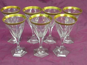 Set of 7 MOSER Adela Melikoff Gold Rim crystal white wine glasses 6" - Picture 1 of 8