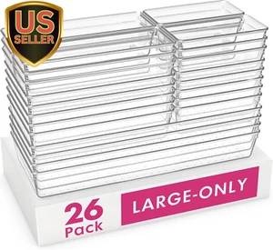26 Pack Large Clear Plastic Drawer Organizer Bins -5 Size Heavy Duty Acrylic ... - Picture 1 of 12