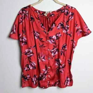 Anthropologie Dolan Keilani Flatterärmel Blumenmuster Knopfleiste Oberteil pink Small S - Bild 1 von 7