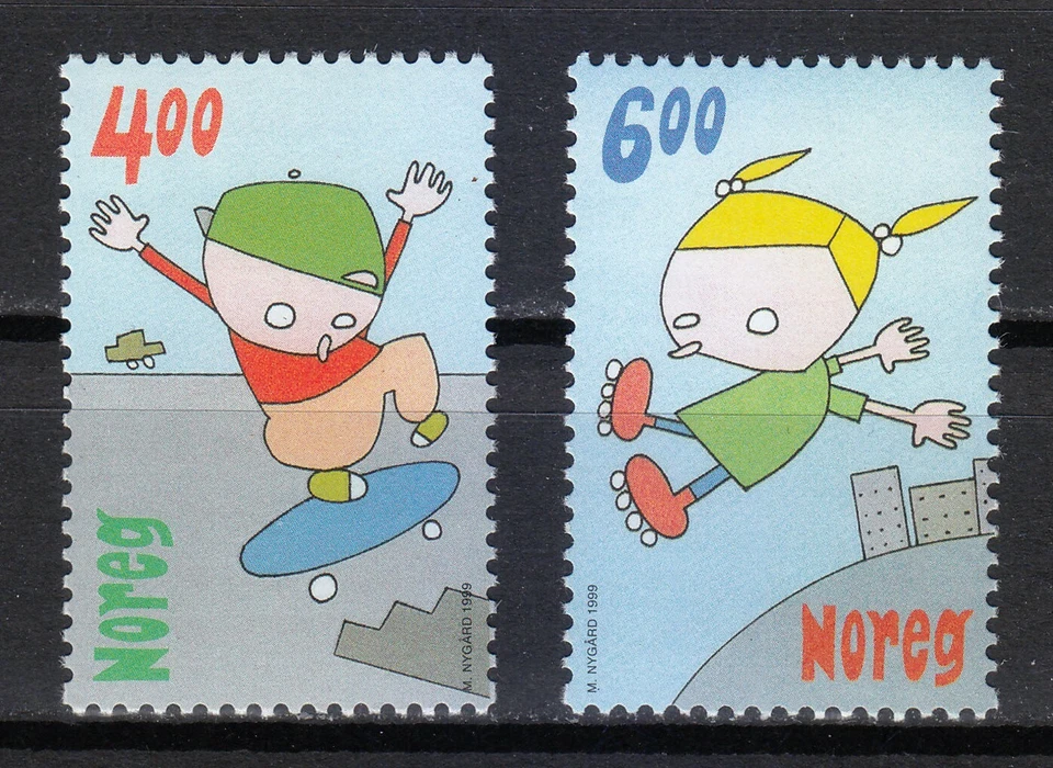 Norway 1999 MNH Mi 1329-1330 Sc 1236-1237 Skateboarder & Roller skater ** - Image 1 of 1