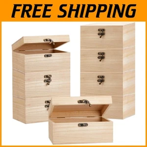 Unfinished Wooden Craft Storage Boxes - 8 Pcs Hinged Lid Gift Boxes for DIY - Picture 1 of 9