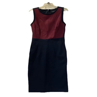 Vestido Lands End Borgoña Azul Color Bloque Sin Mangas Vestido Vaina 4 Pequeño Foto 1 de 4