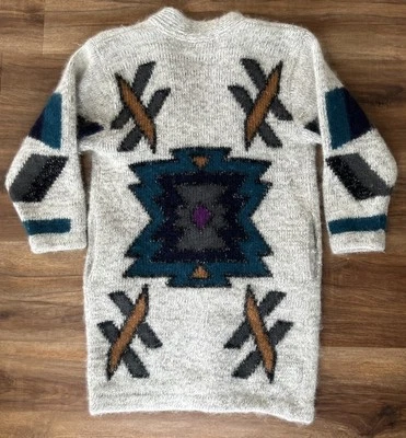 Cárdigan Suéter Vintage Gian Nazareno Lana Mohair Gris Años 80 Azteca Tribal Pesado S Foto 1 de 4