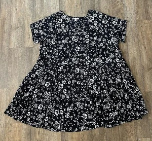 Woman Within Size 32W Black White Floral Midi Boho Sheer Rayon V Neck Long Dress - Picture 1 of 7