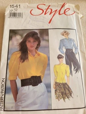 Vintage  1980s Style Sewing Pattern 1541 Misses Pleated Sleeve Blouse Sz 12 - Image 1 of 4