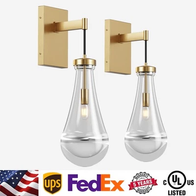 2 Pack Raindrop Clear Glass Wall Light Modern Gold Indoor LED Sconce Fixture UL - Image 1 of 4