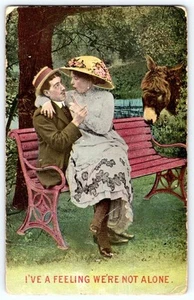 Postal de comedia pareja romántica burro no estamos solos I'VE A FEELING WE'RE NOT ALONE DE 1910 - Imagen 1 de 2