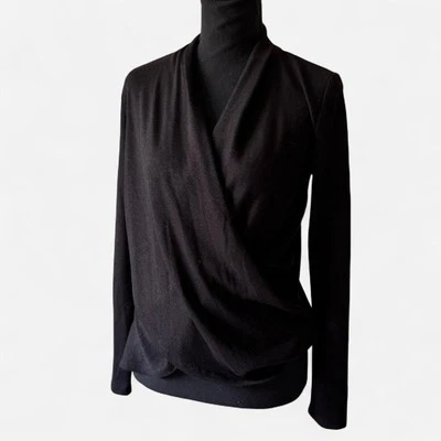 1.state black draped wrap top v-neck long sleeve sz S gothic balletcore minimal Foto 1 de 4