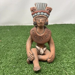 Aztec Inca Mayan Warrior Mexico Vintage Folk Art Pottery Terracotta Statue 12" - Picture 1 of 9