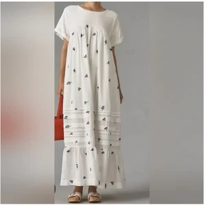 Anthropologie Pilcro Kleid weiß bestickt Oversize weiß Blumen Gr. M - Bild 1 von 9