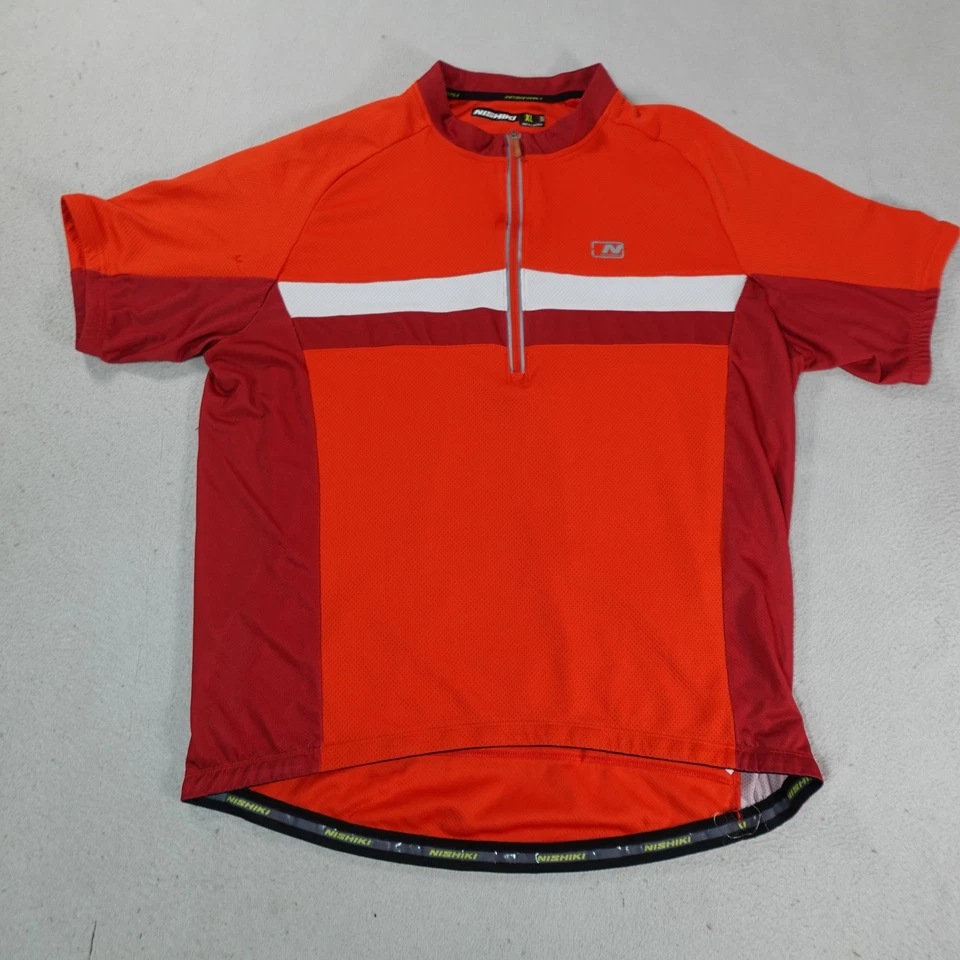 Nishiki Cycling Jersey XL Red Orange Half Zip Bike Shirt Mens Polyester Pockets - Image 1 of 4