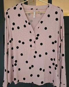 NUEVA Blusa Soma Mediana Lunares Rubor Rosa Negro Dorado Fresca Noches Camisa Pijama - Imagen 1 de 10