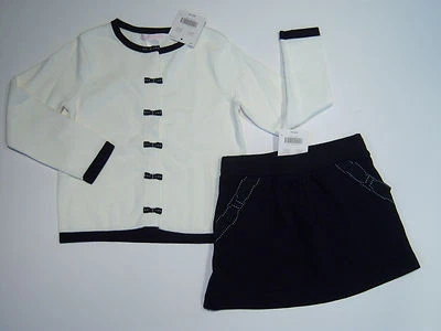 NWT Janie and Jack Bonjour Black & White Bow Sweater 4/4T & Ribbon Skirt 3/3T - Image 1 of 4