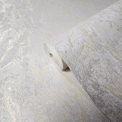 Purple lilac gold metallic faux plaster stone textures modern textured wallpaper - Image 1 of 4