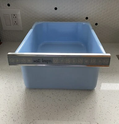 Vintage Blue Porcelain Enamel Metal Meat Keeper Refrigerator Drawer / Bin - Image 1 of 4
