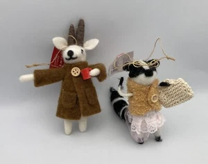 Ladies Felted Wool Ornaments w/Tag GOAT w/COFFEE Skunk in Dress w/Purse - Picture 1 of 6