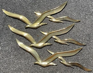 1960s MCM Style Syroco Molded Wall Art Seagulls In Flight. Metalgold Surface 47" - Picture 1 of 9