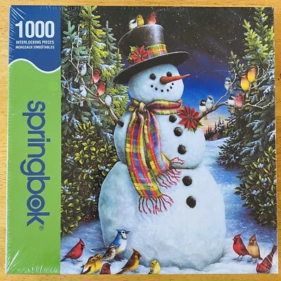 Sealed SPRINGBOK 1000 "Feathered Friends" Snowman Jigsaw Puzzle 24x30 USA - Image 1 of 2