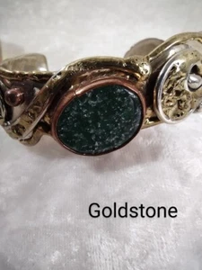 Bracelet - Handmade Brass Copper & Green Goldstone w/Adjustable Cuff - Picture 1 of 3