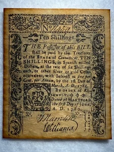 1780 State of Connecticut 10 Shillings Currency Reproduction Note SPC461 - Picture 1 of 2