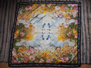 Floral Head Scarf Neck & Hair Tie Horses in a Garden Meadow Square 31 x 40 NEW - Picture 1 of 5