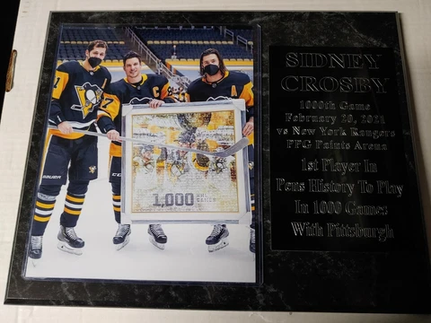 Sidney Crosby Pittsburgh Penguins 1000th Game plaque Cover