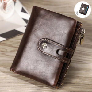 For Apple AirTag Holder Mens Genuine Leather Wallet RFID Credit Card Case Purse