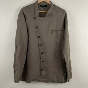 Best Dressed Monk Mens Size 3 Brown 100% Linen Asymmestric Button Jacket - Picture 1 of 4