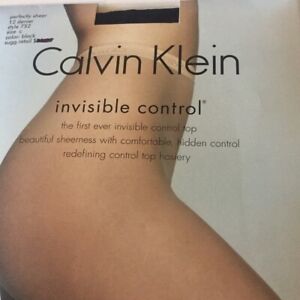 CALVIN KLEIN Perfectly Sheer INVISIBLE Control Pantyhose BLACK SIZE C NWT