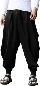 COOFANDY Men Hippie Harem Pants Baggy Linen Cotton Boho Yoga Pants Summer Beach - Picture 1 of 7