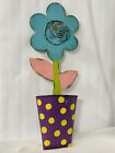 Floral Wall Hand Painted Metal Decor Spring Scratches Needs Touch Up 19.5” 3D