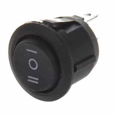 interruttore deviatore rotondo a 3 posizioni ON-OFF-ON a bilanciere 250V 6A 23mm - Immagine 1 di 2