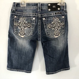 MISS ME Jean Shorts Bermuda Cross Embellished Denim Women's Size 25 Inseam=11.5" - Picture 1 of 8