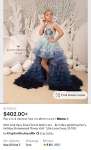 Mint & Navy Blue Flower Girl Dress Birthday Wedding Party Holiday Bridesmaid - Picture 1 of 7