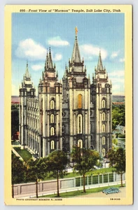 Front View of Mormon Temple, Salt Lake City Utah Linen Postcard c1940s P6 - Picture 1 of 2