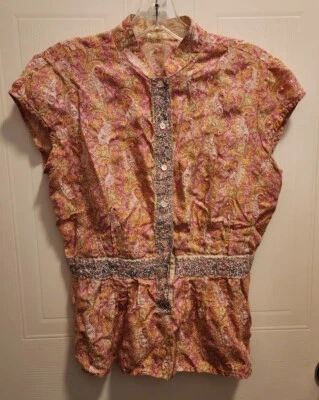 Robert Graham Women's Cap Sleeve Button Front Blouse Top 100% Silk Paisley Sz 8 - Image 1 of 4