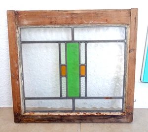 Salvage Leaded Stained Glass Transom Window 1.75" Thick Frame 21" x 19 3/8" - Picture 1 of 17