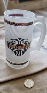 Vtg Harley Davidson Duo Glide 1958 Motorcycle Frosted Glass Beer Gold Mug Stein - Picture 1 of 6