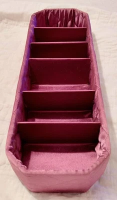 VTG 1950’s Mauve SATIN QUILTED DRAWER ORGANIZER HOSIERY HANKIES 13 ½”L - Image 1 of 4